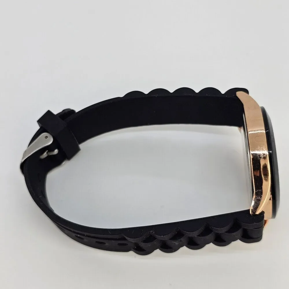 38MM Women's Watch Analog 38MM Black Dial Gold Case Black Plastic Bands New Batt